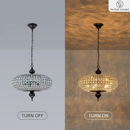 21" Black Gold Crystal Chandelier, Large Farmhouse Dining Room Light Fixture, 5-Light Vintage Crystal Hanging Chandelier for High Ceiling Living Room Kitchen Island