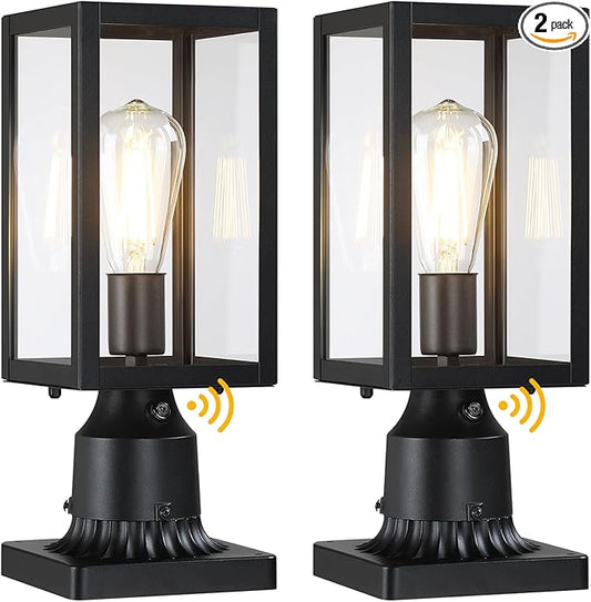 Dusk to Dawn Outdoor Post Lights with Pier Mount Base, 2-Pack Modern Lamp Post Light Fixture Waterproof Pole Lights Outdoor Column Lights Exterior Post Lantern with Clear Glass for Garden Patio