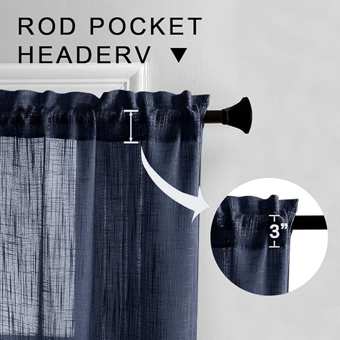 XTMYI Blue Cafe Curtains for Kitchen Window 36 Inch Length Faux Linen Look Short Small Semi Sheer Curtains for Bathroom Bedroom Navy Blue