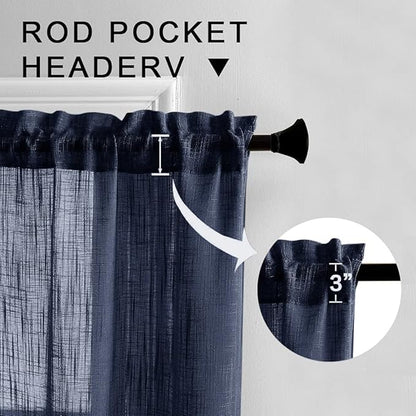 XTMYI Blue Cafe Curtains for Kitchen Window 36 Inch Length Faux Linen Look Short Small Semi Sheer Curtains for Bathroom Bedroom Navy Blue