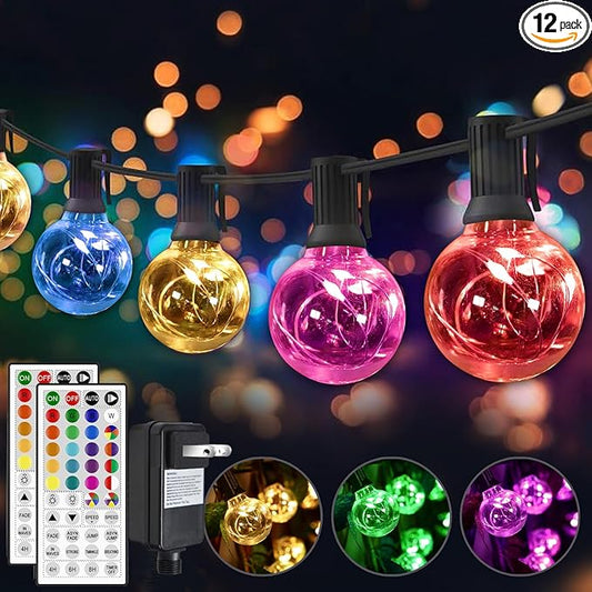 Color Changing Christmas Lights Outdoor String Lights 50ft 50 G40 Bulbs Waterproof Connectable up to 200ft w/ 2 Remotes Timer for Patio Bistro House Garden Party Gazebo Xmas Indoor Outside Decor