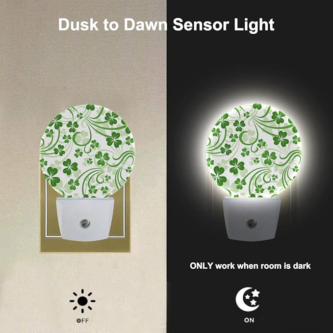 EKOBLA St. Patrick's Day Plug-in Night Light, Green Clover Shamrock Lucky Leaf LED Nightlight for All Ages