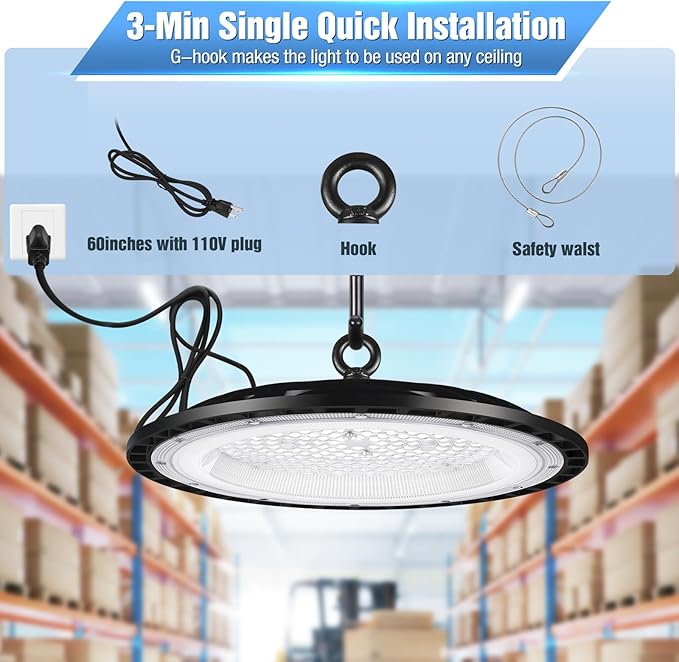 YANYCN 6 Pack 200W UFO Led High Bay Light Fixture,120VAC,30800LM,5000K Daylight Commercial Shop Bay Lighting,[850W MH/HPS Equiv.] US Plug Area Lighting for Warehouse/Barn/Gym/Factory/Workshop
