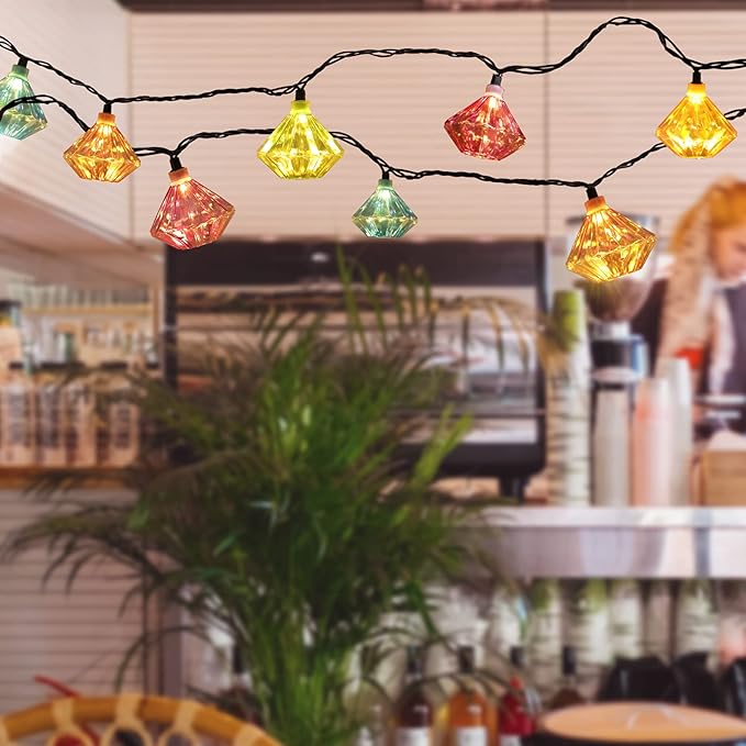Vigdur Lantern String Lights - Multicolor Decorative String Lights Plug in with 10 Diamond Shaped Bulbs, Indoor String Light for Xmas Party Wedding Bedroom Patio Decor