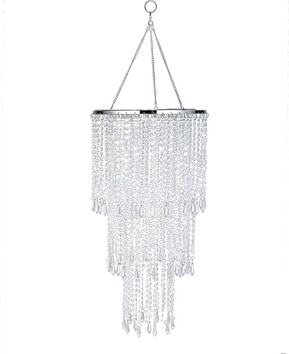 Plug in Classic Acrylic Chandelier(W10.25 x H20),Ceiling Light Beaded Pendant with Crystal Beads with ON/Off Switch and 16.4ft Clear Hanging Cord (H20 with PlugIn)