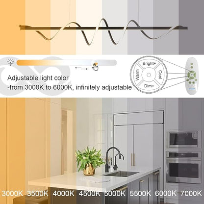 Modern Island Lights for Kitchen, Black Modern Chandelier for Dining Room Over Table, Dimmable Led Pendant Lights Kitchen Island Lighting,39.73" Creative Snake-Shaped Twist Design