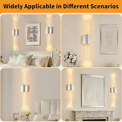 Battery Operated Wireless Wall Sconces Set of Two, Rechargeable Nickel Wall Lighting with No Wiring, Extra Large Dimmable Modern LED Lantern for Indoor Corridor, Entrance Hall (28"-2 Pack)