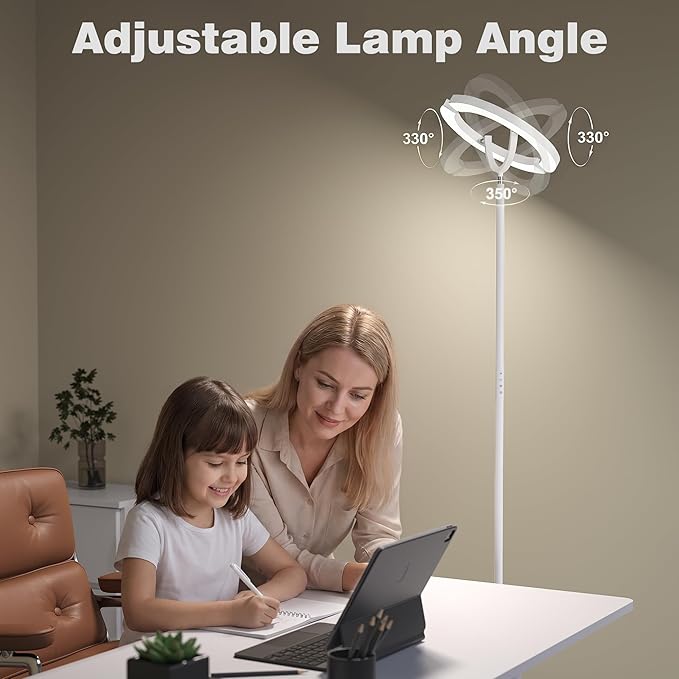 【Upgraded】Modern LED Floor Lamp - 30W Super Bright Standing Lamp, 350° Rotating Reading Floor Lamp with Remote Control, 3000K-6500K Stepless Dimmable, Tall Floor Lamp for Living Room, Bedroom, Office
