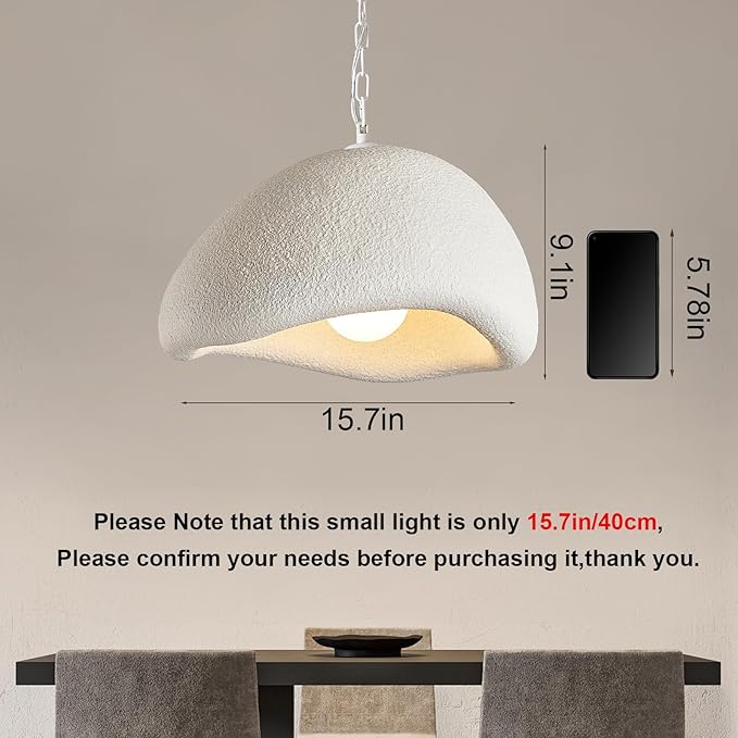 Wabi Sabi Pendant Lights,15.7in White Modern Pendant Light Resin Hanging Lamp Kitchen Island Lighting Modern Japandi Chandelier for Dining Room Bedroom Hallway Restaurant Foyer
