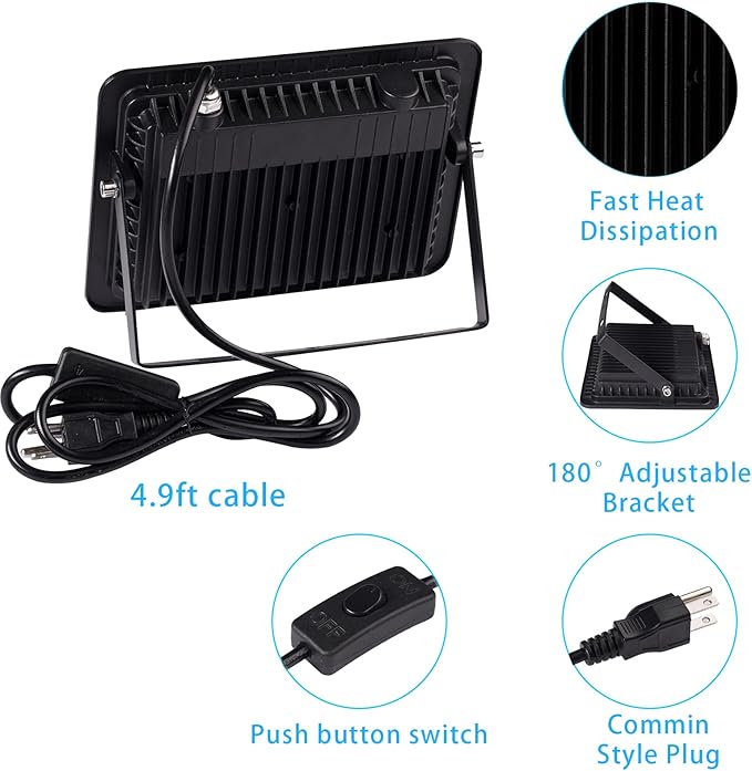 2 Pack 395nm 30W LED Black Light with Plug and Switch, 4.9ft Power Cord, IP66 Waterproof Blacklight is Used for Indoor or Outdoor Glow Party, Stage Lighting,Body Paint, Fluorescent Poster