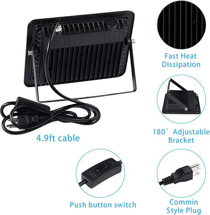 2 Pack 395nm 30W LED Black Light with Plug and Switch, 4.9ft Power Cord, IP66 Waterproof Blacklight is Used for Indoor or Outdoor Glow Party, Stage Lighting,Body Paint, Fluorescent Poster