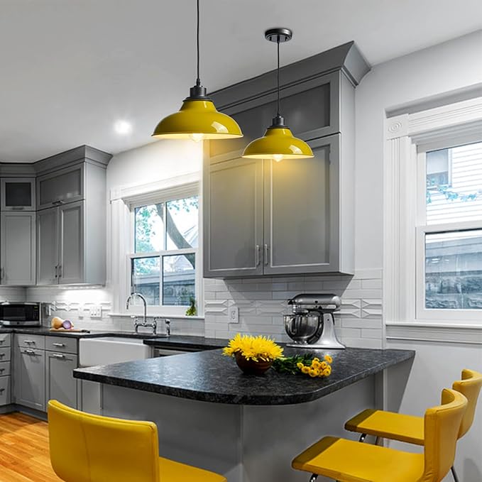 Yellow Pendant Light Vintage Pendant Light Fixture for Kitchen Island Dining Room Bedroom Bar Living Room