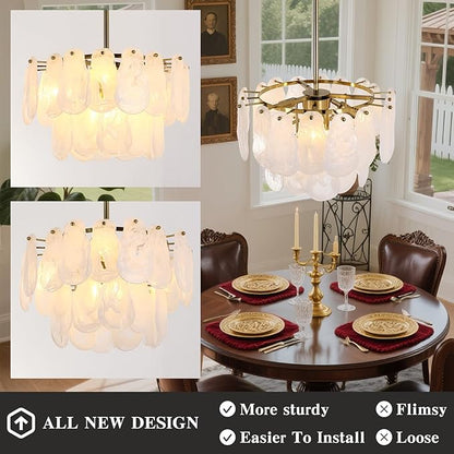Modern Crystal Glass Chandelier, 17.7" Gold Luxury Hanging Pendant Light Fixture, 6-Light Round Cloud Ceiling Chandeliers Lighting for Dining Room Living Room Bedroom Foyer Stairway, E12