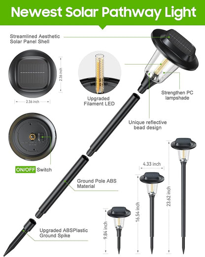 2026 New Solar Pathway Lights Outdoor 4 Pack Solar Lights Outdoor Waterproof IP65 Upgraded Bright LED Auto On/Off Modern Garden Lights Solar Powered Light for Yard Lawn Walkway Driveway Patio Decor