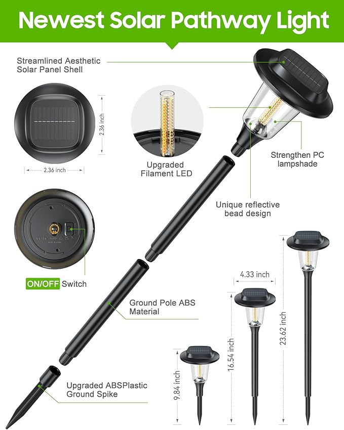 2026 New Solar Pathway Lights Outdoor 10 Pack Solar Lights Outdoor Waterproof IP65 Upgraded Bright LED Auto On/Off Modern Garden Lights Solar Powered Light for Yard Lawn Walkway Driveway Patio Decor