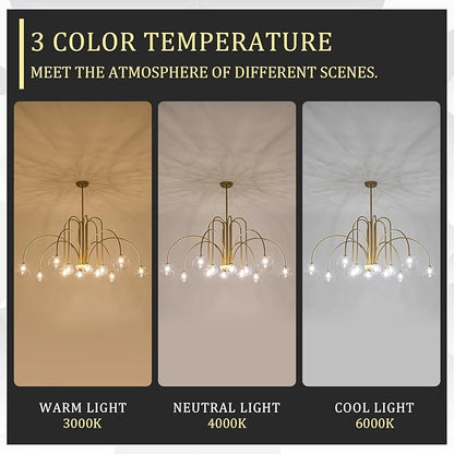 CATINER Gold Sputnik Chandeliers 12 Lights Modern Chandelier Large L52”Mid Century Ceiling Pendant Light Fixtures with Clear Glass Globe Shades for High Ceiling Living Dining Room Foyer Staircase