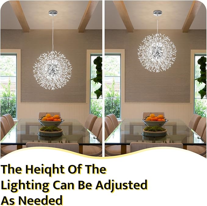 Qamra Modern Crystal Chandeliers, Chrome Firework Dandelion Sputnik Chandelier Light Fixture Pendant Lighting for Dining Room, Bedroom, Kitchen, Living Room(12-Light, Chrome)