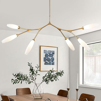 Modern 6-Light Chandelier Elegance Sputnik Chandeliers for Dining Room L50’’ Large Glass Chandelier Adjustable Branch Pendant Light Fixture for Living Room Kitchen Bedroom