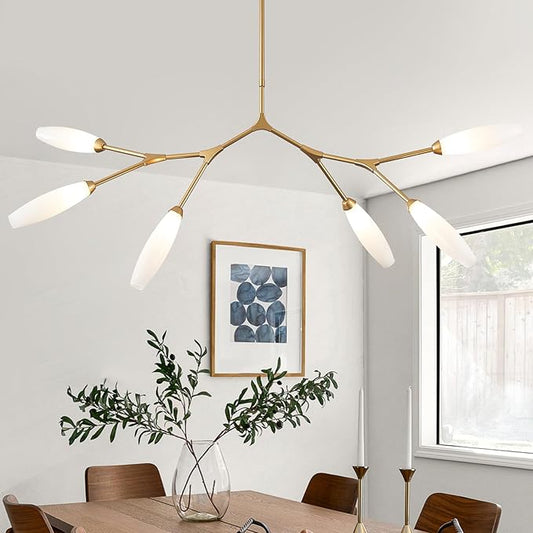 Modern 6-Light Chandelier Elegance Sputnik Chandeliers for Dining Room L50’’ Large Glass Chandelier Adjustable Branch Pendant Light Fixture for Living Room Kitchen Bedroom