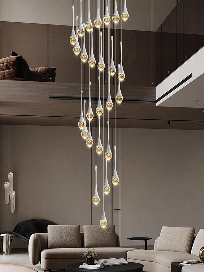 ykolupty 138" Large Crystal Chandelier for High Ceiling Modern K9 Crystal Raindrop Chandeliers Lighting Round Ceiling Light Entryway Staircase Foyer Villa LED Dimmable 2700-6000K