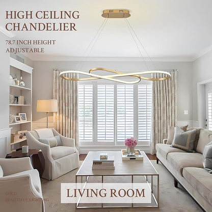 Modern LED Chandelier Gold Dimmable LED Pendant Light for Dining Room Light Fixture Over Table Modern Kitchen Island Lighting High Ceiling with Remote for Living Room(42 Inch, 3000K-6500K)