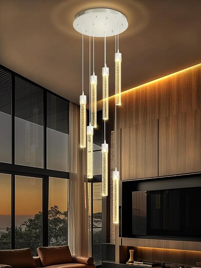 ykolupty Modern Chandelier 8-Light Bubble Crystal Pendant Light Adjustable Pendant Light Fixture Crystal Chandeliers for Living Room Dinning Room Bedroom