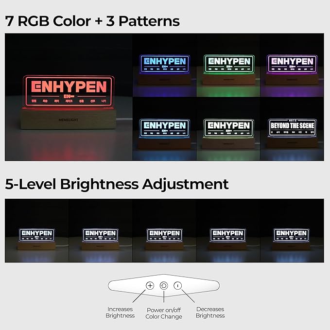 En.hypen Night Light, Kpop Merchandise, Korean Idol Lamp for Engene, 7RGB Color, Dimmer, 8.3 x 4.2 x 1.7