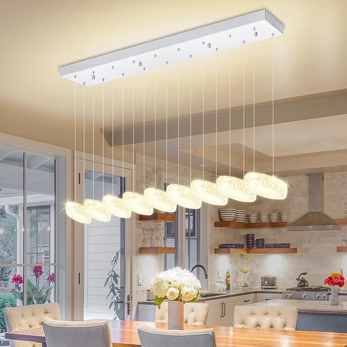 Rectangular Crystal Chandelier for Dining Room Pendant Chandelier for Kitchen Modern Linear Crystal Chandeliers Over Table Silver 9 Lights