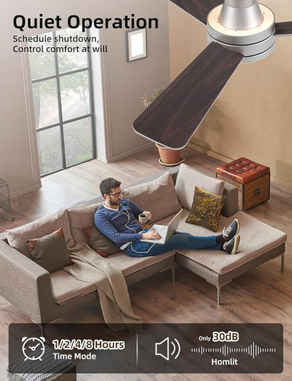42" RGB Ceiling Fan with Light, Music Sync Smart Fan with Alexa/Google/App Control, Low Profile Flush Mount, 6-Speed Quiet DC Motor, 4 CCT Dimmable Lighting for Bedroom Living Room, Silver