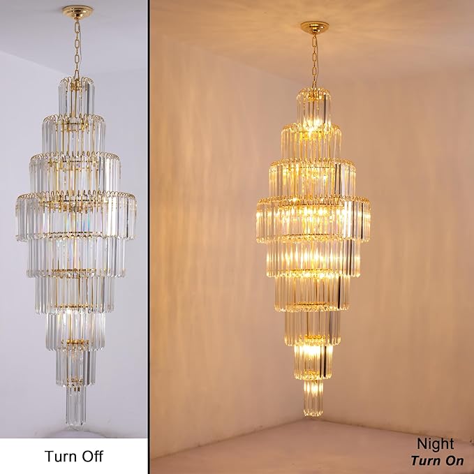 Luxury Modern Gold 9-Tier Crystal Chandelier for High Ceiling Foyer Staircase Large Entryway Light Fixture Dia23.7 20 Lights