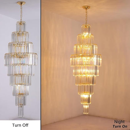 Luxury Modern Gold 9-Tier Crystal Chandelier for High Ceiling Foyer Staircase Large Entryway Light Fixture Dia23.7 20 Lights