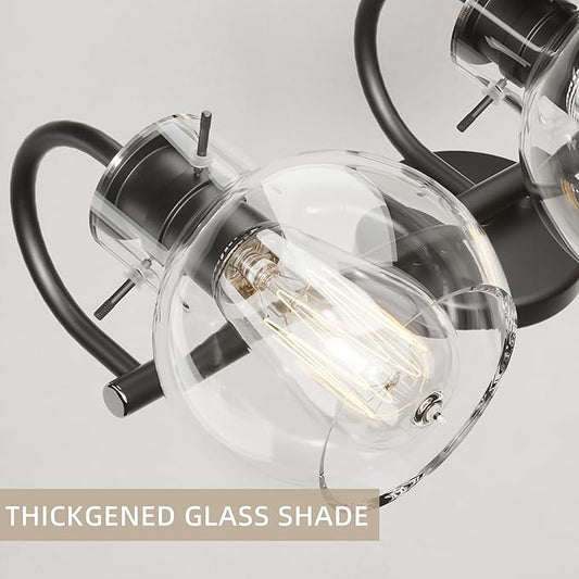 Black Vanity Light, Modern 3 Light Bathroom Light Fixtures Over Mirror Matte Black Bathroom Vanity Light with Globe Glass Shade, E26 Base, 17 Inch, UL Listed