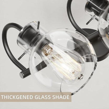 Bathroom Vanity Light Fixtures, Modern 2 Lights Vanity Lighting Fixture Matte Black, Farmhouse Metal Wall Lamp with Globe Glass Shade, Porch Wall Mount Light Fixture for Mirror Cabinets