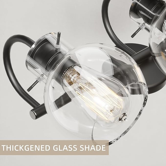 Matte Black Bathroom Vanity Light Fixtures, 4 Light Vanity Lighting Fixtures with Clear Glass Shade, E26 Base, UL Certification (Exclude Bulb)
