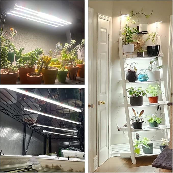Wiaxulay Grow Lights for Indoor Plants Full Spectrum, 120 LEDs Plant Grow Light Strips with Auto ON/Off Timer 6/12/16Hrs, 5 Brightness, 3 Switch Modes Growing Lamps for Seed Starting, Succulent,2 Bars