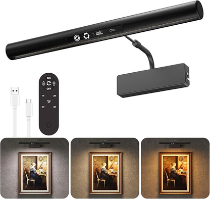 Skairipa Picture Light for Wall, 6000mAh Rechargeable Wireless Wall Lights, 13'' Dimmable Remote Magnetic LED Art Painting Light with 3 Color Temps, Display for Gallery, Living Room (Black, 1Pack)