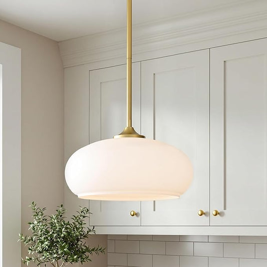 Tawson Juno Modern 1-Light Pendant Ceiling Light Fixture with Etched Opal Glass Shade for Kitchen Island, Hallway, Entryway, Passway, Dining Room, Bedroom, Balcony Living Room
