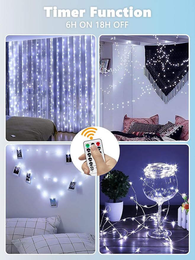 2 Pack Fairy Lights Battery Operated with Remote Control & Timer, Each 26FT 80 LED String Lights Outdoor Indoor, 8 Modes Twinkle Light for Christmas Party Wedding Birthday Bedroom Décor (Cool White)