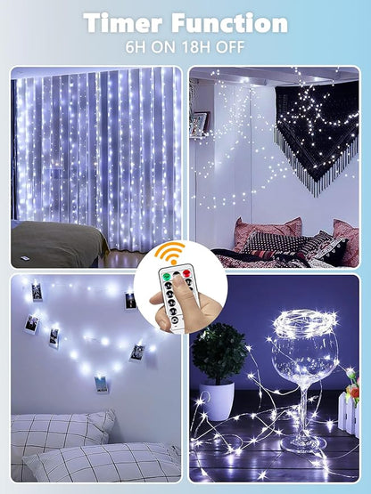 2 Pack Fairy Lights Battery Operated with Remote Control & Timer, Each 26FT 80 LED String Lights Outdoor Indoor, 8 Modes Twinkle Light for Christmas Party Wedding Birthday Bedroom Décor (Cool White)