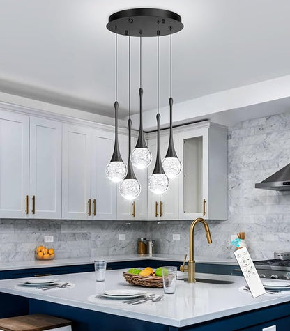 cenzoz 5-Lights Modern Pendant Lights for Kitchen Island LED Dimmable Chandelier Crystal Glam Ceiling Pendant Lighting for Dining Room Hallway Bedroom Lamp Black