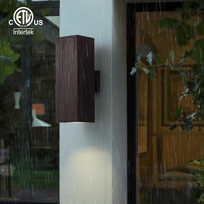 mirrea 18" Modern Outdoor Porch Light Patio Light in 2 Lights with Aluminum Rectangular Tube and Tempered Glass Cover Waterproof Wall Sconce 2 Pack (Oil Rubbed Bronze)