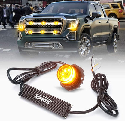 Xprite Hideaway Strobe Lights Amber LED Strobe Light Kit with 14 Flash Patterns Grill Strobe Lights for Trucks Surface Mount Headlight Taillight Emergency Warning for Work and Tow Vehicles - 1PC