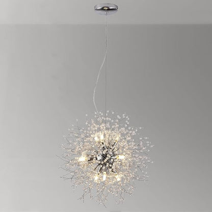 Small Dandelion Chandelier, 9 Lights Modern Firework Crystal Chandelier, Chrome Sputnik Pendant Light Fixture for Kitchen Island Dining Room Bedroom