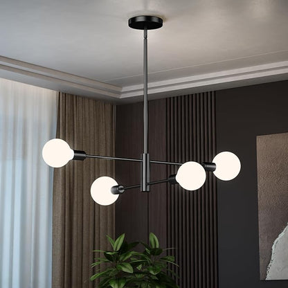 Modern Sputnik Chandelier 4-Light Black, Mid Century Chandelier for Living Room, Kitchen, Dining Room, Bedroom,Foyer - Height Adjustable (Bulbs Not Included)