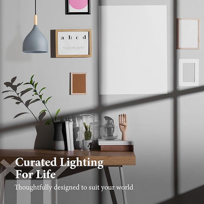 Modern Pendant Light, 6.6"x6.6"x7" Iron Hanging Fixture with Warm Oak Woodgrain, 15"-72" Adjustable Cord, E26 Socket, 4.7" Ceiling Canopy for Kitchen, Hallway – Ashwood Gray