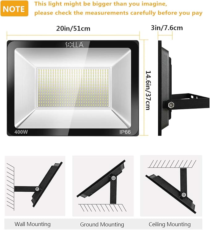 400W LED Stadium Flood Light Outdoor, 2140W Equivalent, 32000LM Super Bright Outdoor Security Lights, IP66 Waterproof, 6000K Daylight White, Commercial Lighting for Sports Fields and Counts
