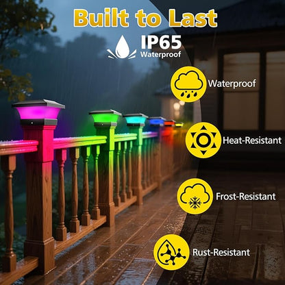T-SUN 4X4 Post Solar Lights, Outdoor Waterproof RGB Color Changing Light for 4X4 5X5 6X6 Wood/Vinyl/Fence Posts, Deck, Solar Post Lights for Patio Garden Decor or Fence(2 Pack)