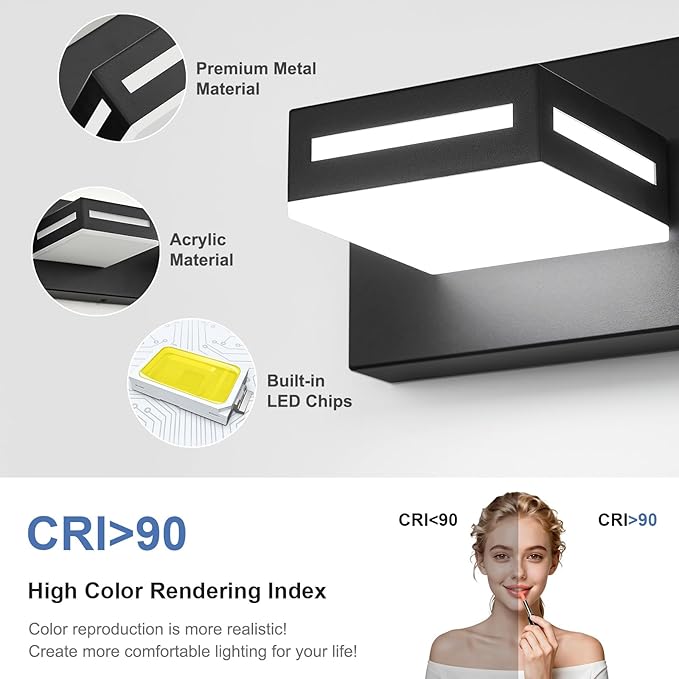 LED Modern Bathroom Light Fixtures, 4-Light 30-Inch Dimmable 5CCT Adjustable Matte Black Vanity Lights for Bathroom Lighting Fixtures Over Mirror, 350° Rotatable Wall Lamp