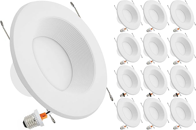 Maxxima 12 Pack 5 in. & 6 in. 5 CCT Retrofit Recessed LED Downlight - 1300 Lumens, E-26 Quick Connect, Dimmable, Color Selectable 2700K-5000K (2700K/3000K/3500K/4000K/5000K), Ideal for Contractors