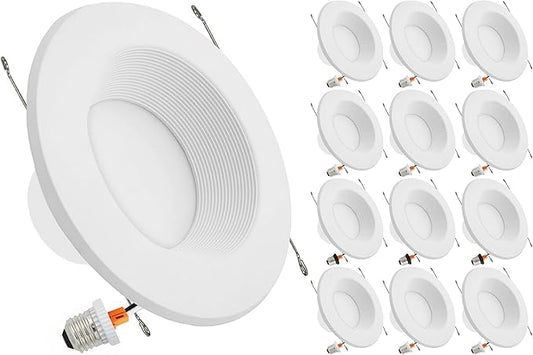 Maxxima 12 Pack 5 in. & 6 in. 5 CCT Retrofit Recessed LED Downlight - 1300 Lumens, E-26 Quick Connect, Dimmable, Color Selectable 2700K-5000K (2700K/3000K/3500K/4000K/5000K), Ideal for Contractors